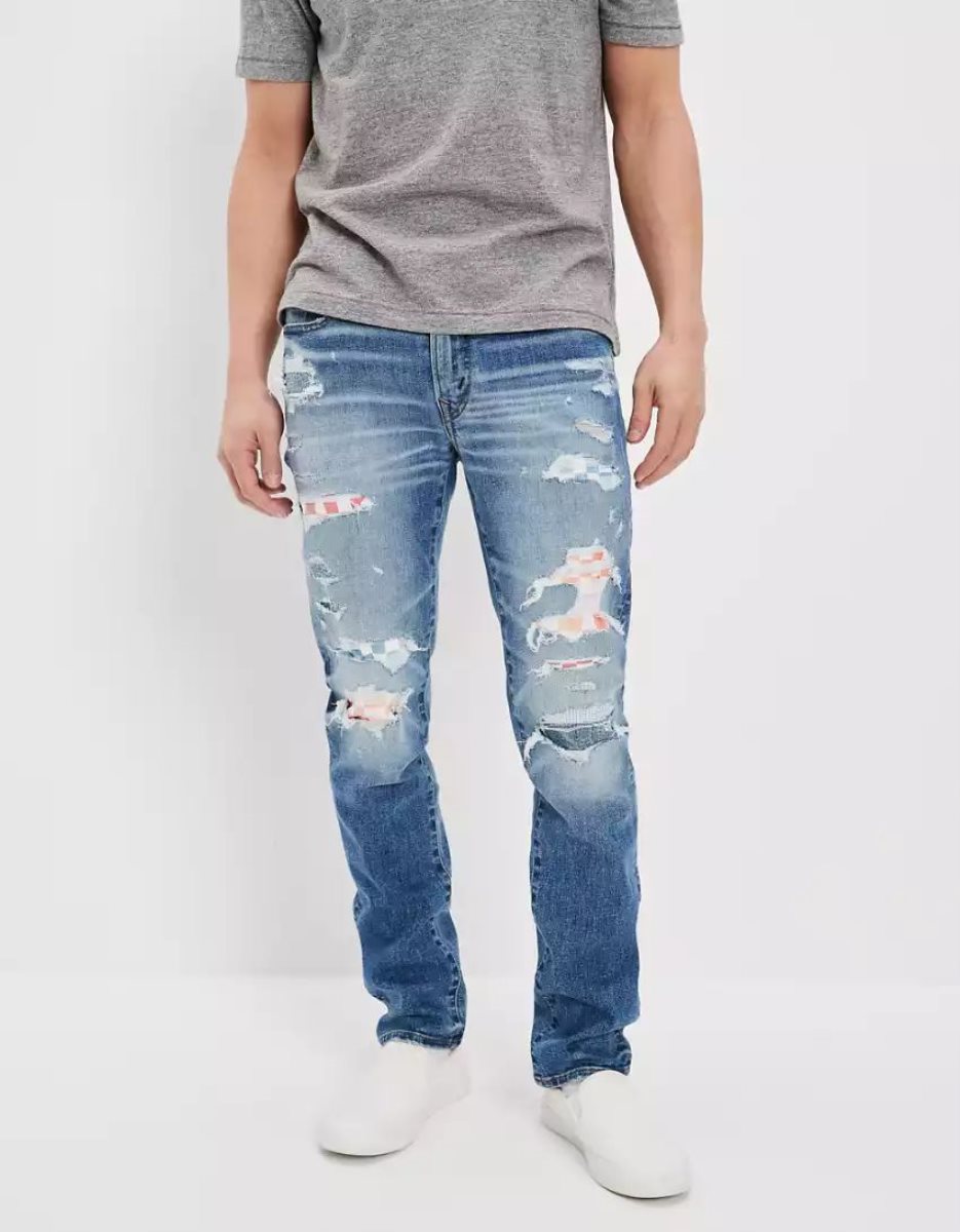 Jean American Eagle AE Pride AirFlexPatched Slim Bleu Homme | MNX-05591097